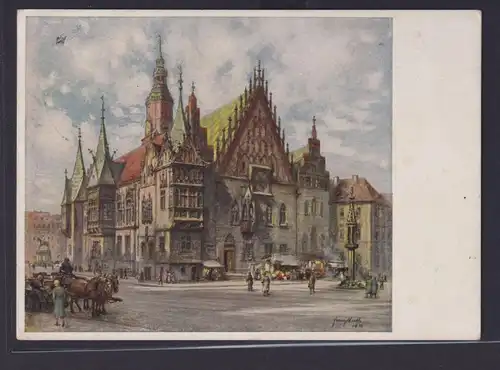 Ansichtskarte Künstlerkarte Sign.Breslau Schlesien Wroclaw Polen Rathaus Stempel