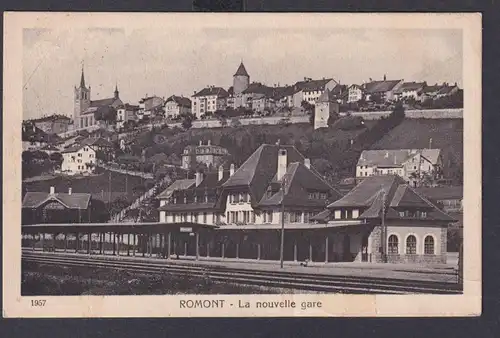 Ansichtskarte Romont Schweiz Stadt mit Bahnstation Seckenheim