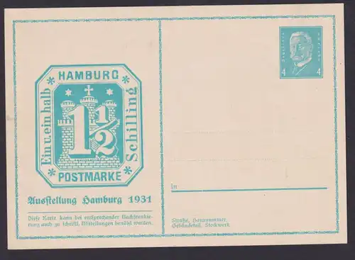 Deutsches Reich Privatganzsache Hamburg Reichspräsident Hindenburg Philatelie