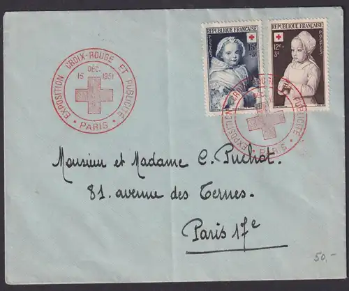 Frankreich Brief MIF Rotes Kreuz Ausstellung Paris 1951 der Umschalg wurde
