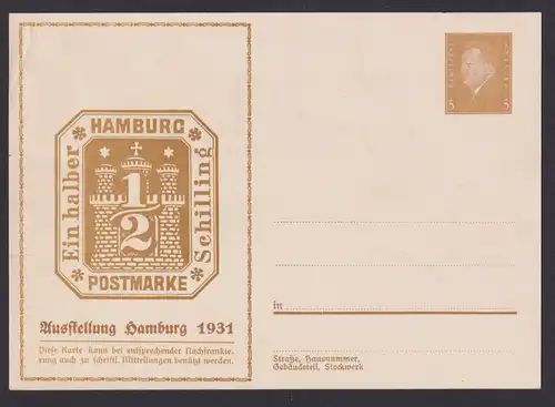 Deutsches Reich Privatganzsache Hamburg Reichspräsident Ebert Philatelie