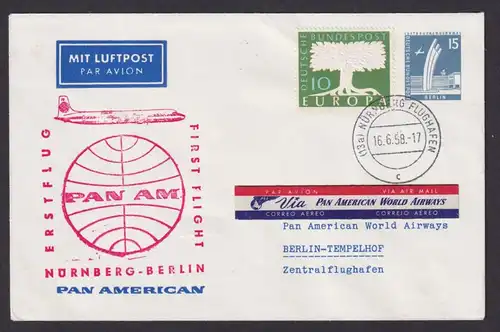 Flugpost Brief Air Mail Berlin Privatganzsache + Bund ZuF Pan American Erstflug