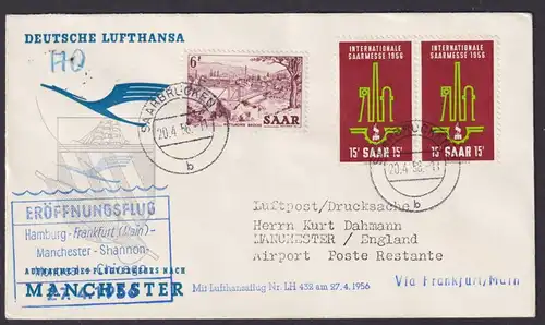 Flugpost Brief Air Mail Saarland Lufthansa LH 432 Hamburg Frankfurt Manchester
