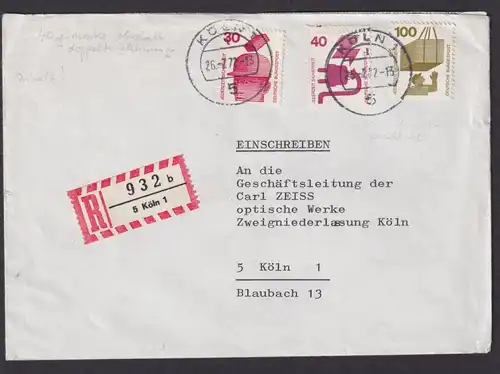 Bund Unfallverhütung Köln R Brief MIF 40 Pfg. oben mit Doppelzähnung Carl Zeiss