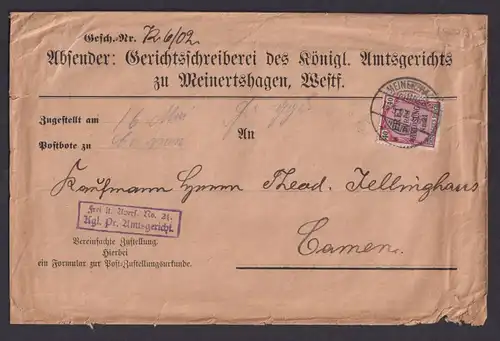 Deutsches Reich Brief Dienst Meinerzhagen Gerichtsschreiberai Königl Amtsgericht