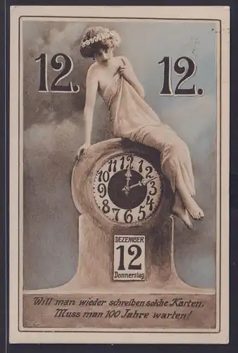 Jugendstil Schnapszahl Ansichtskarte Dresden Anlass 12.12.1912 12 Uhr 12