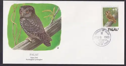 Palau Übersee Ozeanien Tiere Vögel Greifvögel Palau Eule schöner Künstler Brief