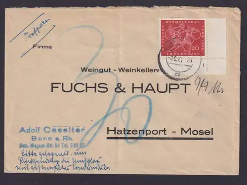 Bund Brief EF Olympia Bogenecke Eckrand Formnummer 1 Bonn Hatzenport Mosel