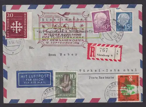 Flugpost airmail Lufthansa Bund MIF Heuss Nürnberg R Brief Luftpost Istanbul