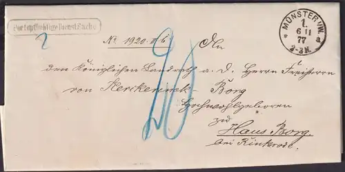 Münster Brief Dienstsache nachtaxiert kompl Siegel General Commission Westphalen
