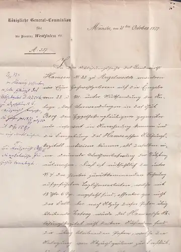 Münster Brief Dienstsache nachtaxiert kompl Siegel General Commission Westphalen