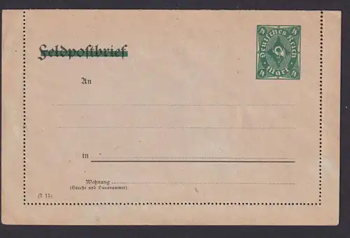 Deutsches Reich Privatganzsache Aufbrauch Feldpost Kartenbrief Posthorn Infla 4