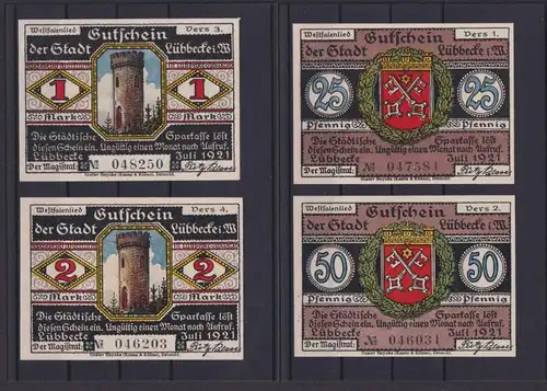 Banknoten Geldscheine Notgeld Lübbecke Westfalen 4 Scheine 0,25-2,00 Mark