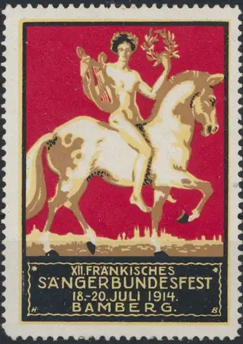 Vignette Reklame Jugendstil Künstler Fränkisches Sängerbundfest Bamberg 1914