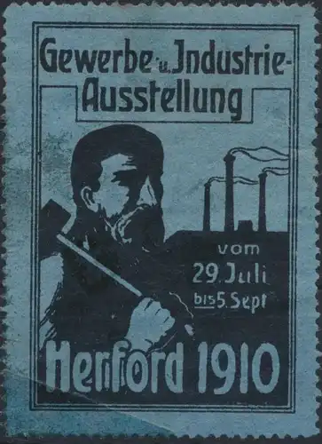 Vignette Reklame Jugendstil Ausstellung Gewerbe Industrie Herford 1910