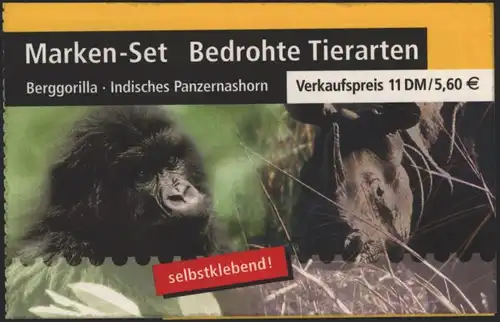 Bund Markenheftchen MH 44 I Bedrohte Tierarten 2001 Ersttagsstempel FRANKFURT