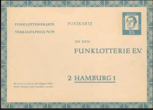 Berlin Ganzsache FP 7 15 Pfg. 70 Pfg. Funklotterie Luther ungebraucht 1963