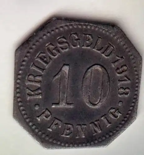 Münze Notgeld Sigmaringen 1918 10 Pf. Kriegsgeld Eisen ss