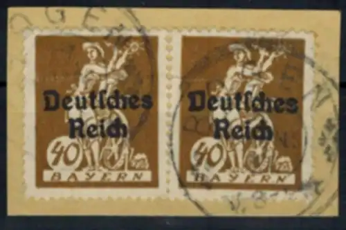 Deutsches Reich 124 Abschiedsserie 40 Pf Aufdruckfehler VII 1920 auf Briefstück
