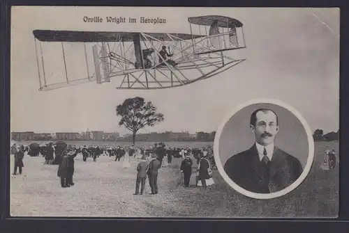 Ansichtskarte Flugzeug Aeroplan Orville Wright US Flugpionier Luftfahrt