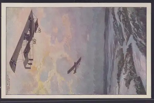 Ansichtskarte Flugzeug Militär Doppeldecker Künstlerkarte nach einem Gemälde von