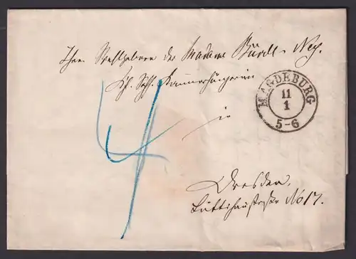 Altdeutschland K2 Magdeburg kpl. Brief nachtaxiert 1854