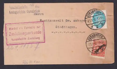 Deutsches Reich Dienst Brief Zustellurkund Osnabrück Stadthagen 21.9.1932