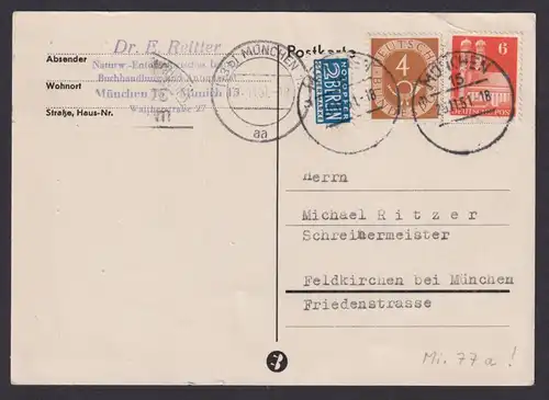 Bizone Bauten 77 a MIF Bund Posthorn Postkarte München n. Feldkirchen