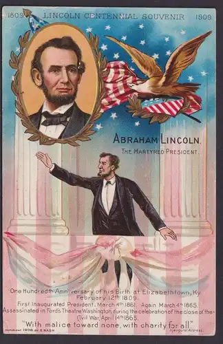 Ansichtskarte Abraham Lincoln Präsident Los Angeles USA nach Berlin Adler
