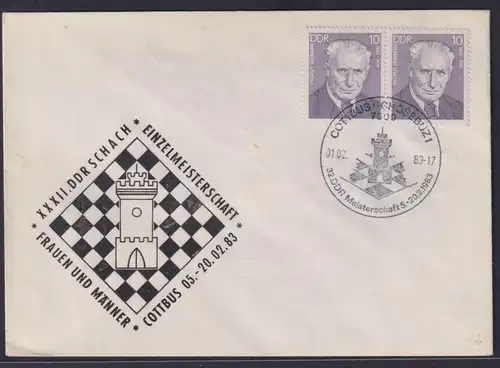 DDR Schach Brief Sonderstempel Cottbus Chosebuz 32. Meisterschaft