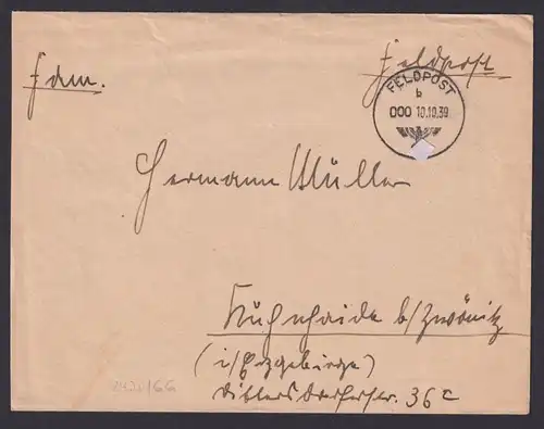 Besetzung Polen Generalgouvernement Brief Stummer Feldpost K1 000 10.10.1939