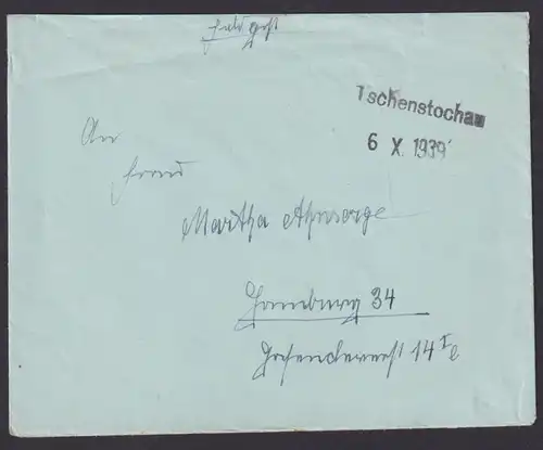 Besetzung Polen Generalgouvernement Feldpost Brief seltener L1 Tschenstochau