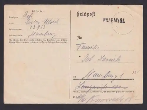 Besetzung Polen Generalgouvernement Feldpost selt. L1 Przemysl Feldpostnr. 23853