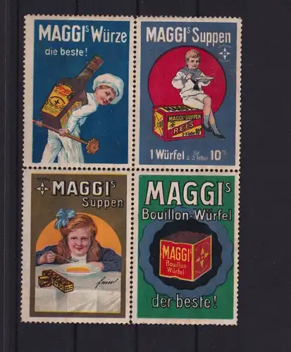 Maggi Jugendstil Art Nouveau selt. Zusammendruck Viererblock Künstler Vignetten