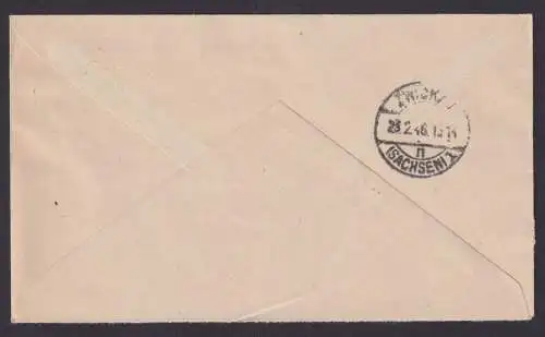 SBZ Leipzig R Brief schöne MIF Zwickau Sachsen 22.02.1946