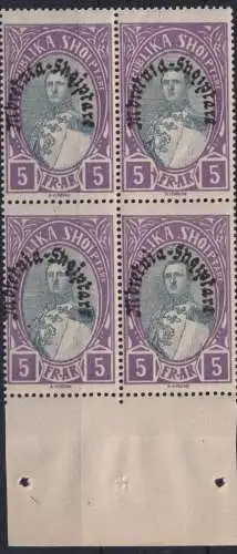 Albanien 198 Unterrand Viererblock Luxus postfrisch MNH 1928 Kat.-Wert 60,00 €