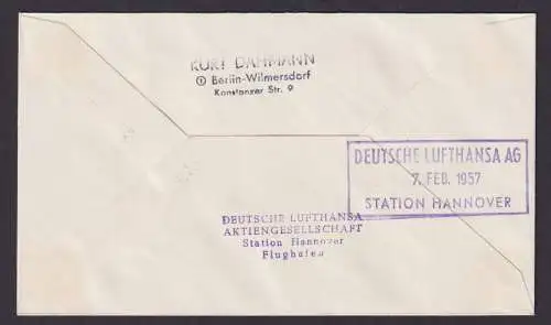 Flugpost Brief Air Mail Bund MIF Heuss u.a. Luthansa München Hannover 2.1.1957