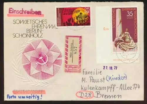 DDR R Brief Druckvermerk Bogenecke Eckrand Leipzig Bremen