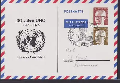 Berlin Privatganzsache 2 Wertstempel Heinemann 30 Jahre UNO toller SST Bonn