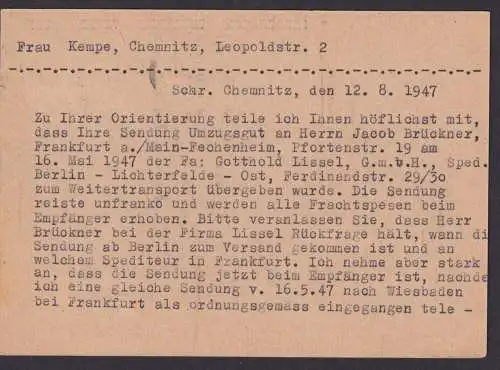 All. Besetzung EF 918 Postkarte Chemnitz Fuhrwesen Mäbeltransporte Gustav Dröge