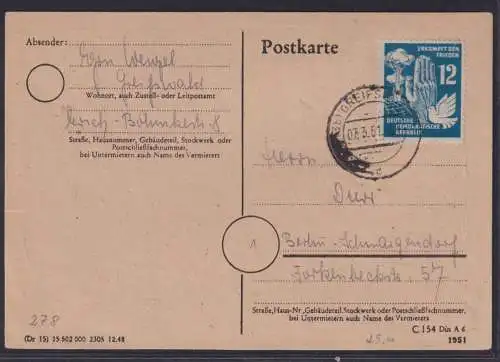 DDR Brief EF 278 Frieden auf Postkarte Kat.-Wert 18,00