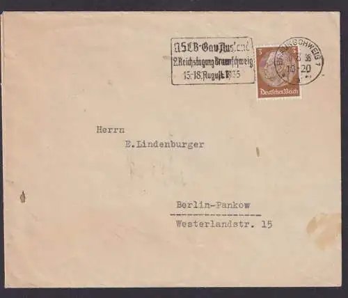 Deutsches Reich Brief Braunschweig SSt NS Gau Ausland Berlin Pankow