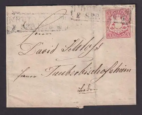 Altdeutschland Bayern Brief EF 3 Kr. Wappen R2 nach Tauberbischofsheim