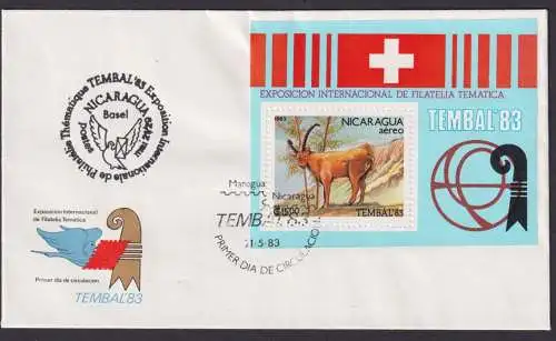 Nicaragua Mittelamerika Tembal 1983 Block Tiere Antilope Brief Philatelie