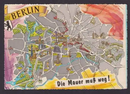 Ansichtskarte Berlin Welper Hattingen Stadtplan Landkarte Die Mauer muß weg SST
