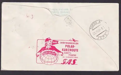 Flugpost Brief Air Mail toller Beleg Scandinavian Airlines SAS Polar Kurzroute