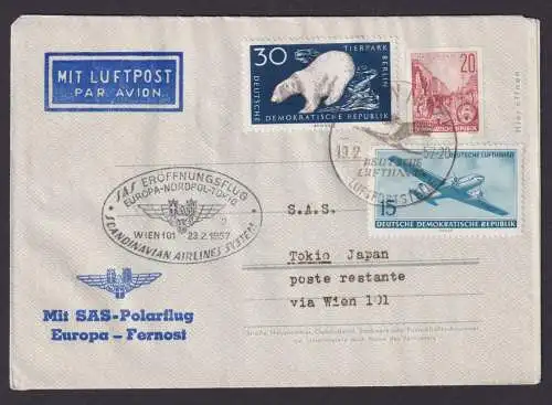 Flugpost Brief Air Mail DDR Ganzsache SAS Polarflug Europa Fernost +ZuF Erstflug