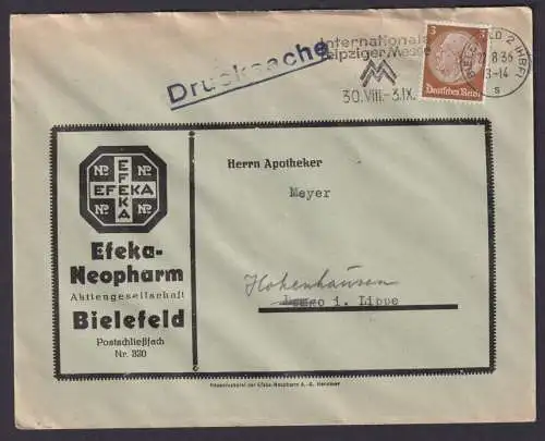 Bielefeld NRW Deutsches Reich Brief SST Internationale Leipziger Messe n.