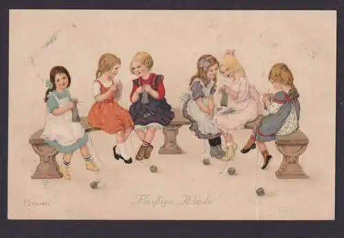 Ansichtskarte Junge Mädchen beim Stricken Fleißige Hände ab Wolkenburg Mulde
