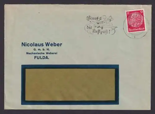 Fulda Hessen Deutsches Reich Brief Postsache SST Benutzt die Luftpost